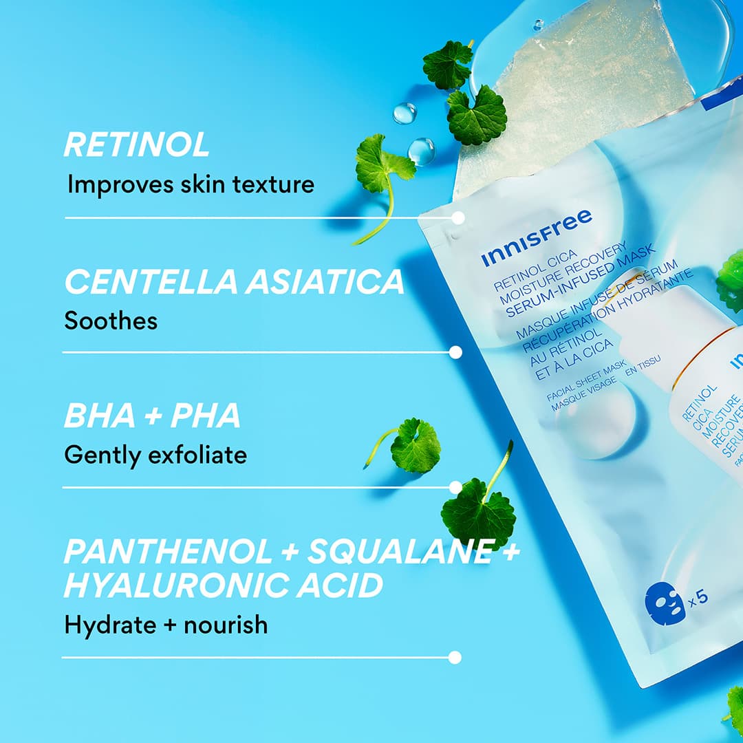 Serum-Infused Sheet Mask 5 Pack - Retinol Cica Recovery, ingredients