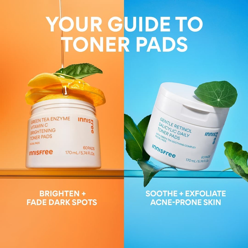 your guide to toner pads: brighten and fade dark spots with vitamin c toner pads, soothe and exfoliate acne-prone skin with gentle retinol toner pads