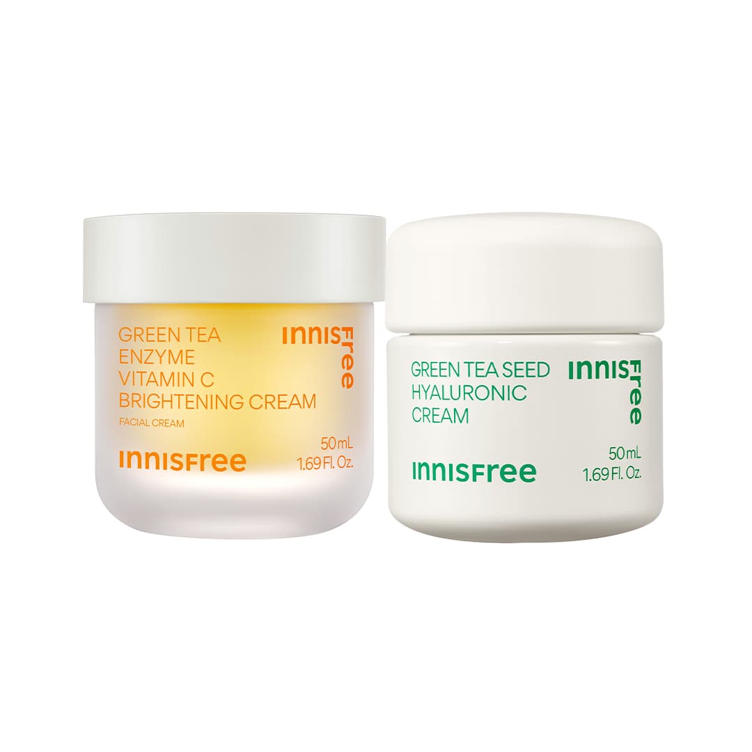 brighten and hydrate duo: vitamin c cream and green tea cream packshot