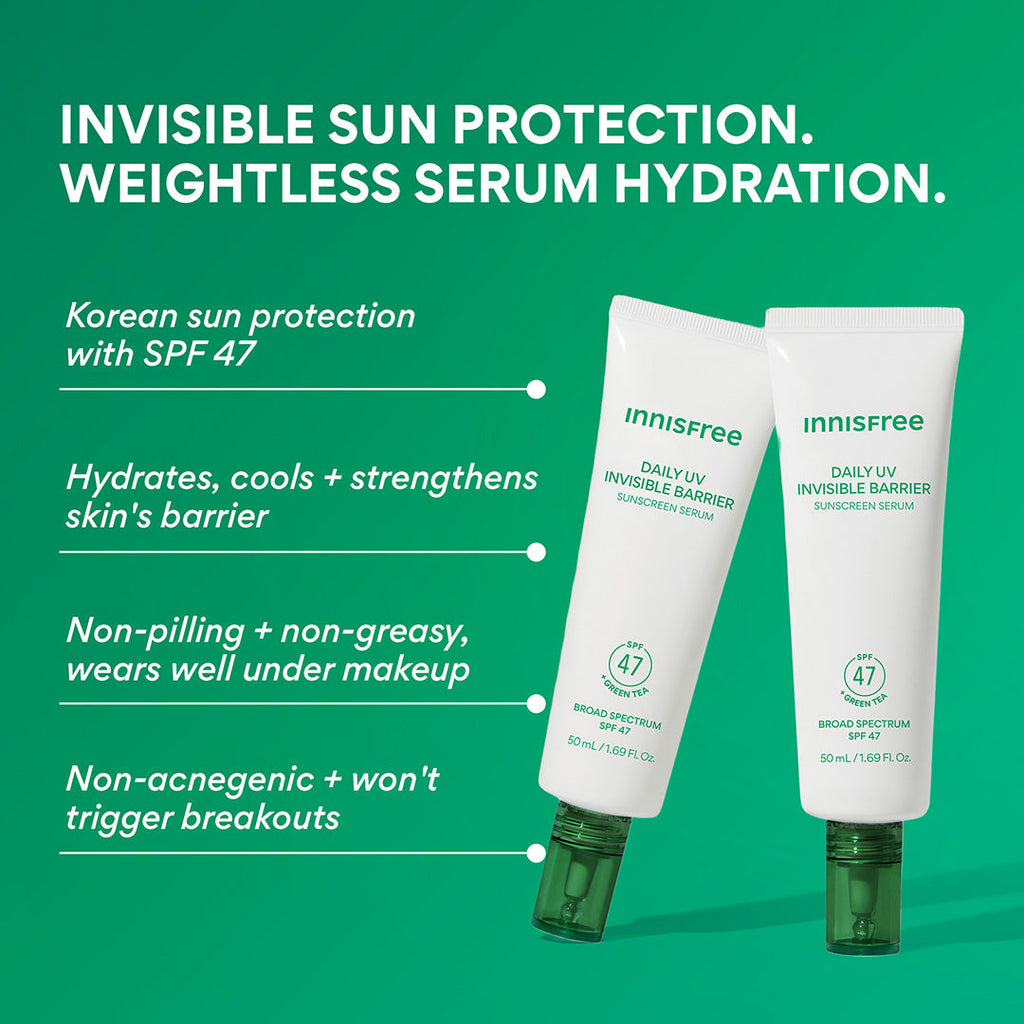 Daily UV Invisible Barrier Sunscreen Serum Broad Spectrum SPF 47 with Green Tea benefits