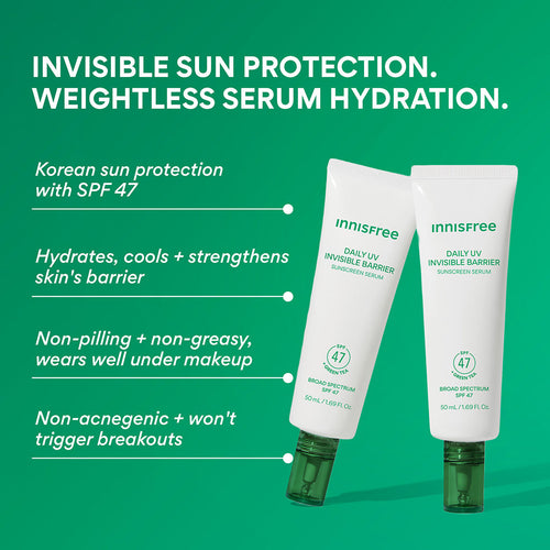 Daily UV Invisible Barrier Sunscreen Serum Broad Spectrum SPF 47 with Green Tea benefits